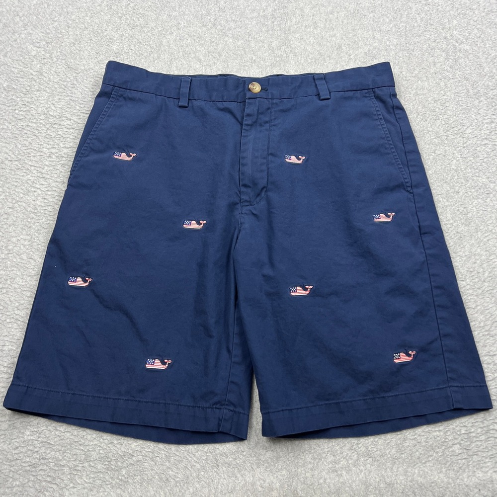 Vineyard Vines Whale Breaker Short Mens 34 Blue American Flag Embroidered